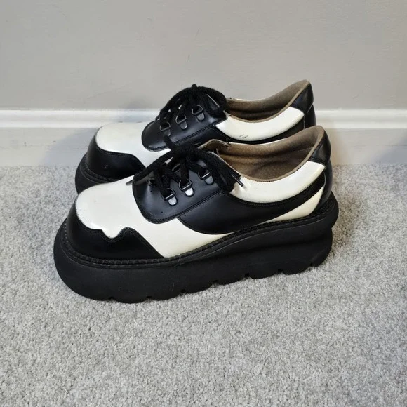 Vintage FLUEVOG Bunks Womens (9) 90s Black White Creeper Platform Rave Club - Picture 5 of 14